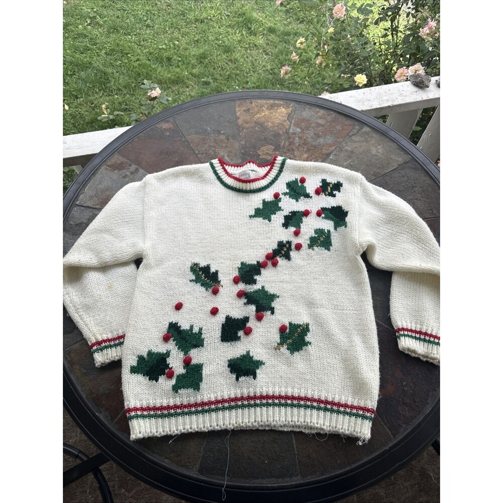 Hasting & Smith Vintage Xmas Chunky Knit Sweater Novelty Christmas Poinsetta 11